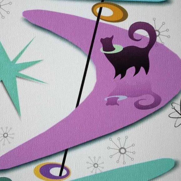 Retro MCM Style "Snobby" Cats on Boomerangs Giclee Print on Canvas Original Art - Picture 5 of 10
